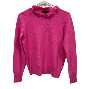 J. Crew Factory Ruffle Neck Sweater Size Xsmall Xs‎ Fuchsia Knit Cotton Collar